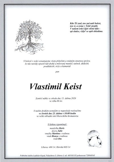Smuteční oznámení – Vlastimil Keist