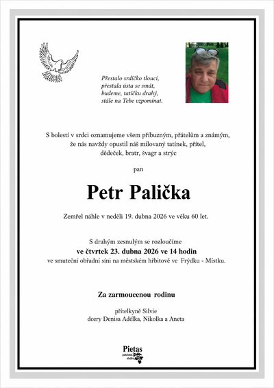 Smuteční oznámení – Petr Palička