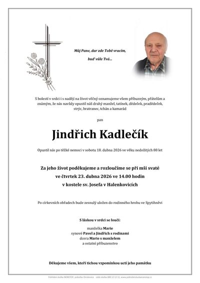 Smuteční oznámení – Jindřich Kadlečík
