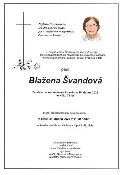 Smuteční oznámení – Blažena Švandová