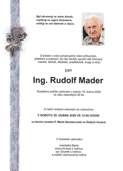 Smuteční oznámení – Rudolf Mader