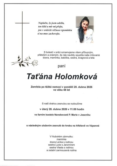 Smuteční oznámení – Faťána Holomková