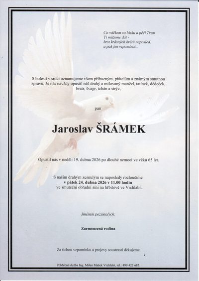 Smuteční oznámení – Jaroslav Šrámek