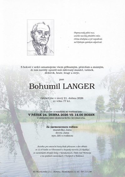 Smuteční oznámení – Bohumil Langer