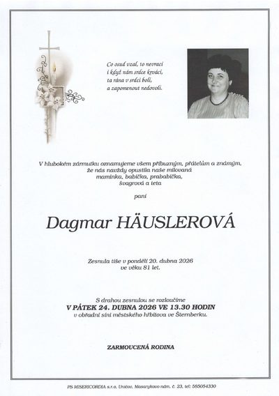 Smuteční oznámení – Dagmar Háuslerová