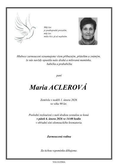 Smuteční oznámení – Maria Aclerová
