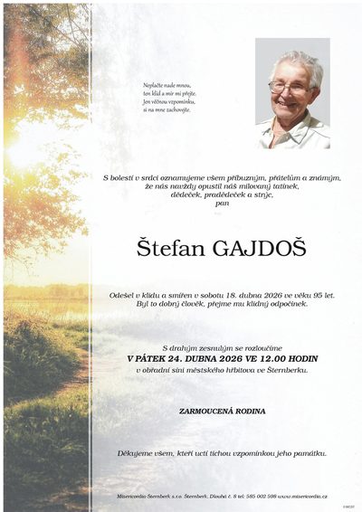 Smuteční oznámení – Štefan Gajdoš