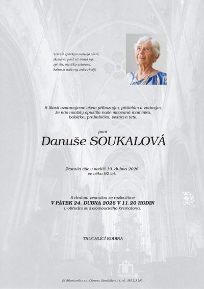 Smuteční oznámení – Danuše Soukalová