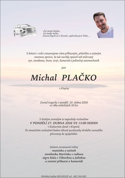 Smuteční oznámení – Michal Plačko