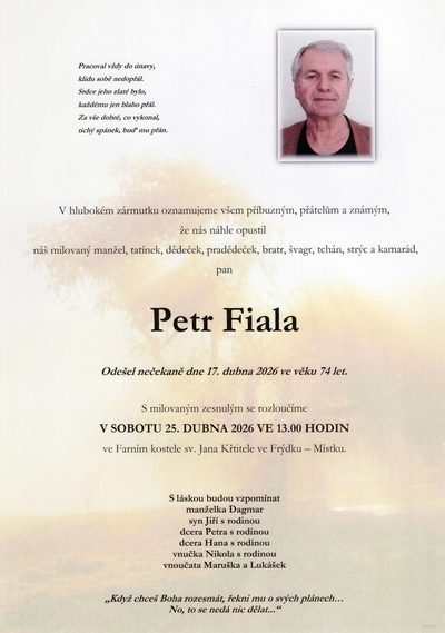 Smuteční oznámení – Petr Fiala
