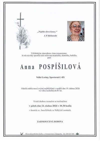 Smuteční oznámení – Anna Pospíšilová
