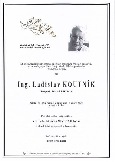 Smuteční oznámení – Ladislav Koutník