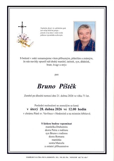 Smuteční oznámení – Bruno Pištěk