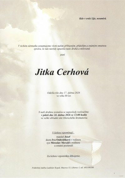 Smuteční oznámení – Jitka Cerhová