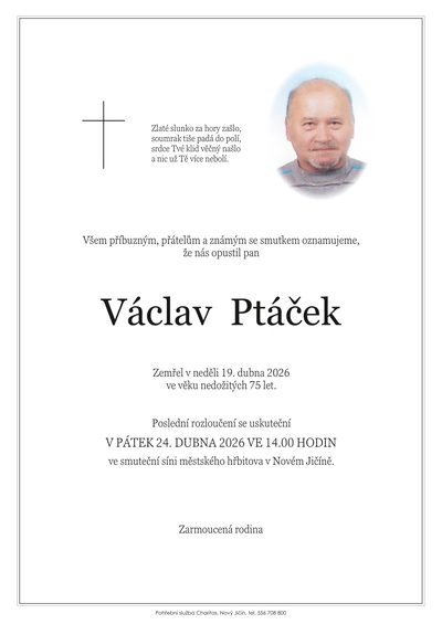 Smuteční oznámení – Václav Ptáček
