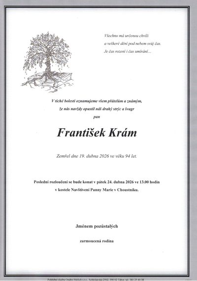 Smuteční oznámení – František Krám