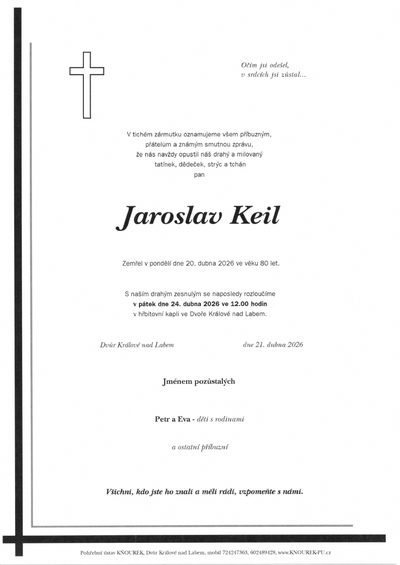 Smuteční oznámení – Jaroslav Keil