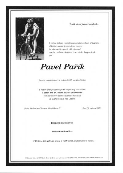 Smuteční oznámení – Pavel Pařík