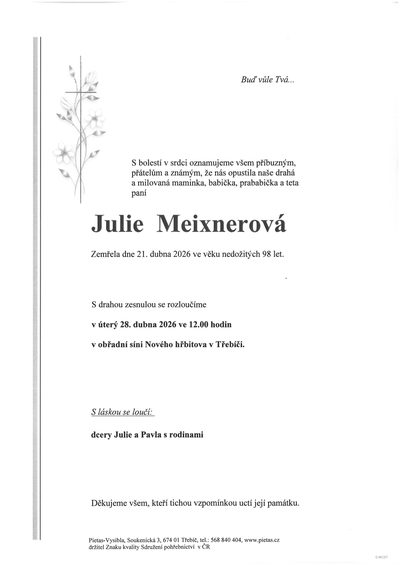 Smuteční oznámení – Julie Meixnerová