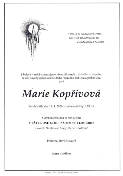 Smuteční oznámení – Marie Kopřivová