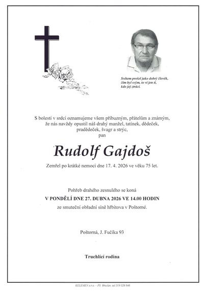 Smuteční oznámení – Rudolf Gajdoš