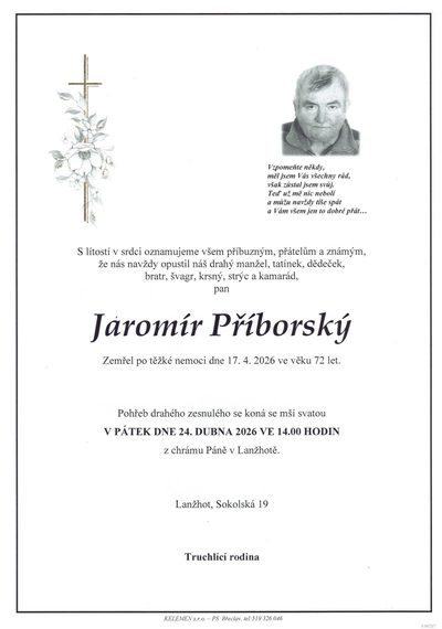 Smuteční oznámení – Jaromír Příborský