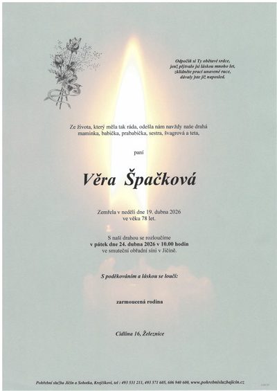 Smuteční oznámení – Věra Spačková