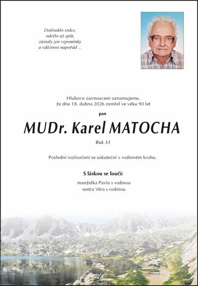 Smuteční oznámení – Karel Matocha