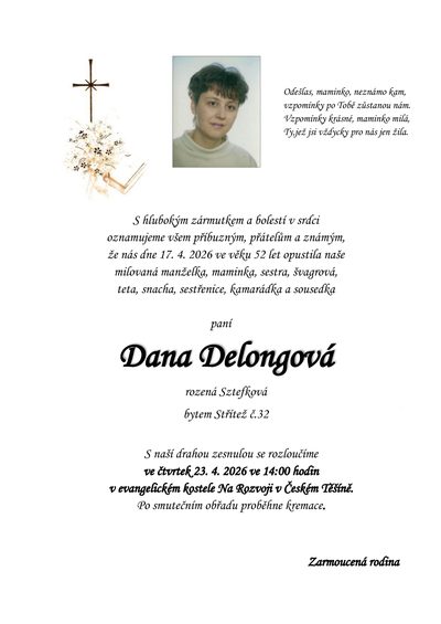 Smuteční oznámení – Dana Delongová