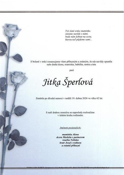 Smuteční oznámení – Jitka Šperlová