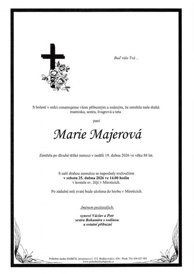 Smuteční oznámení – Mane Majerová
