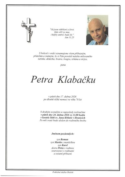 Smuteční oznámení – Petra Klabačku
