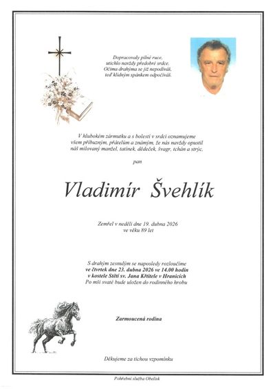 Smuteční oznámení – Vladimír Švehlík