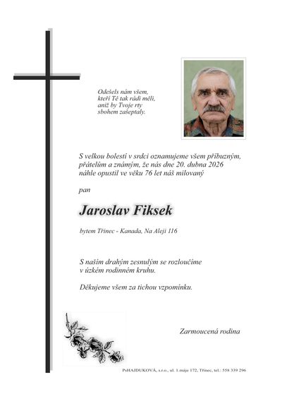 Smuteční oznámení – Děkujeme Fiksek