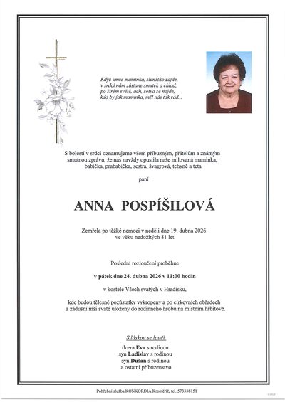 Smuteční oznámení – Anna Pospíšilová
