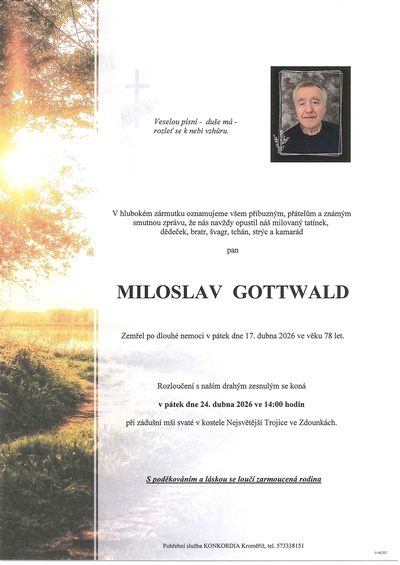 Smuteční oznámení – Miloslav Gottwald