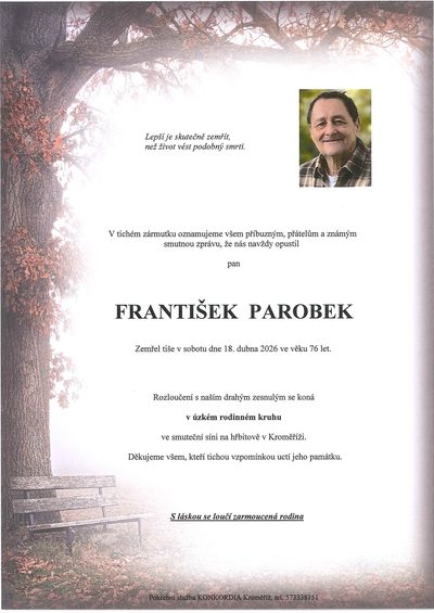 Smuteční oznámení – František Parobek
