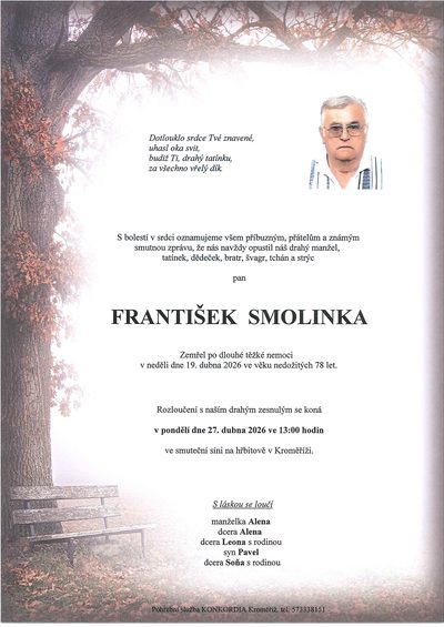 Smuteční oznámení – František Smolinka