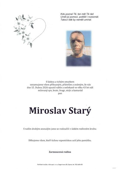 Smuteční oznámení – Miroslav Starý