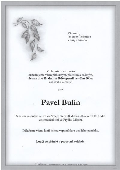 Smuteční oznámení – Pavel Bulín