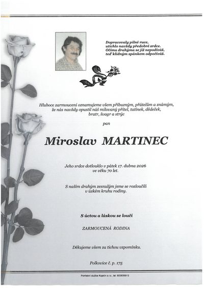 Smuteční oznámení – Miroslav Martinec