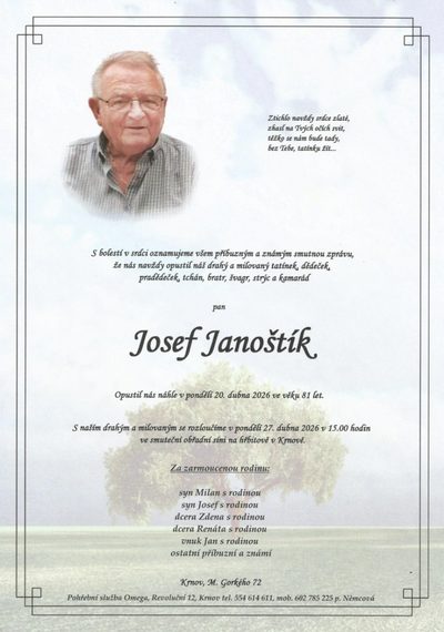 Smuteční oznámení – Josef Janoštík