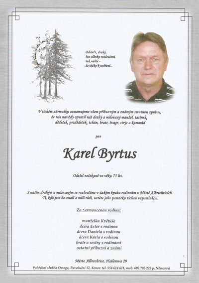 Smuteční oznámení – Karel Byrtus