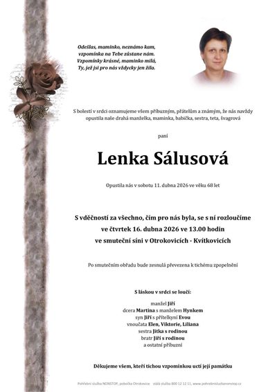 Smuteční oznámení – Lenka Sálusová