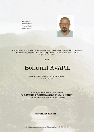 Smuteční oznámení – Bohumil Kvapil