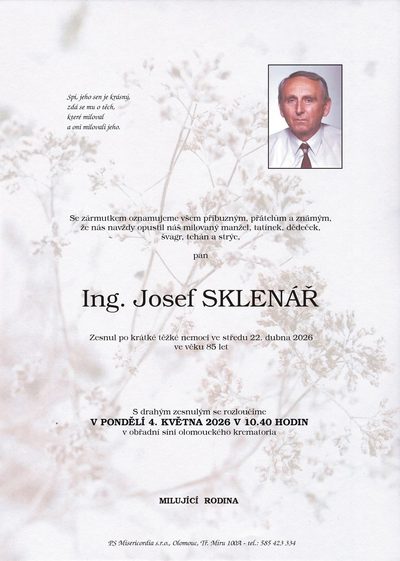 Smuteční oznámení – Josef Sklenář