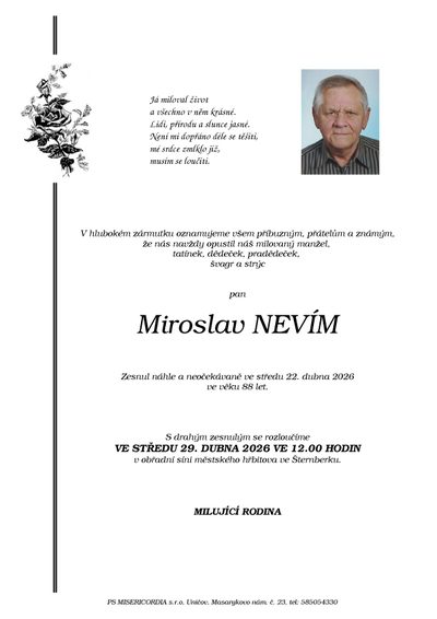 Smuteční oznámení – Miroslav Nevím