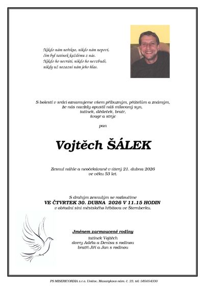 Smuteční oznámení – Vojtěch Šálek