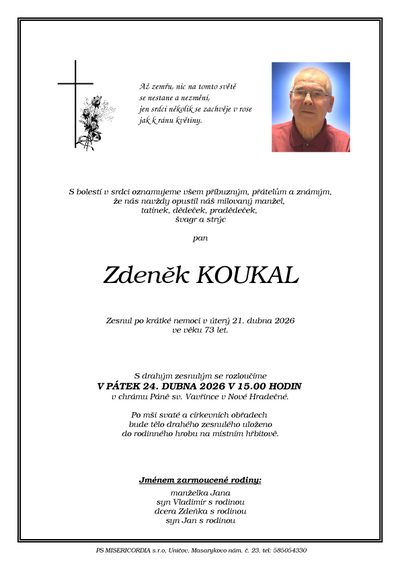 Smuteční oznámení – Zdeněk Koukal