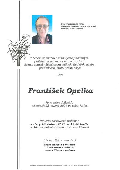 Smuteční oznámení – František Opelka